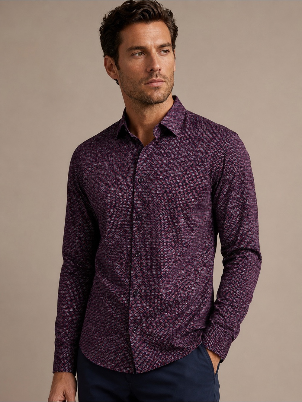 Tahari Men's Patterned Button-Down Shirt in Purple